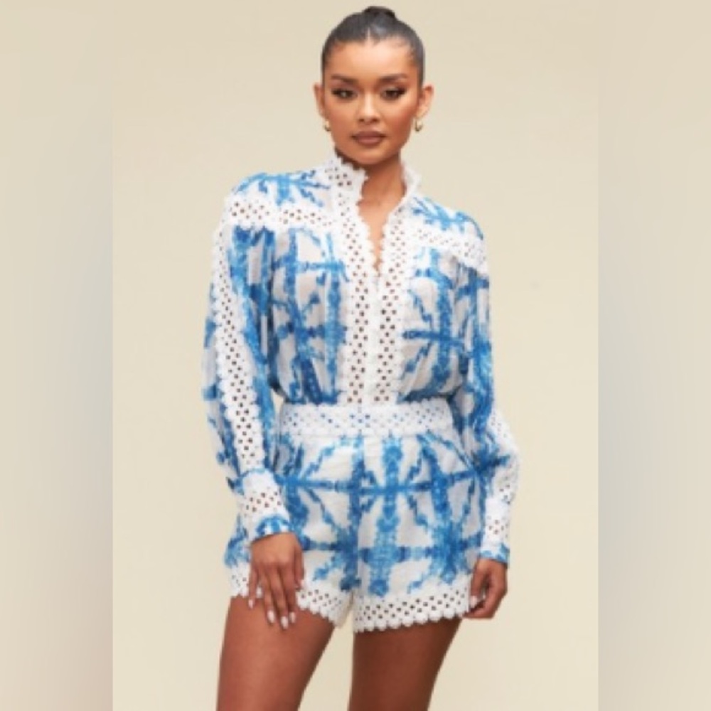 Luxxel Ibiza Crochet Trim Short and Top Set Small Resort Wear Vacation Beach